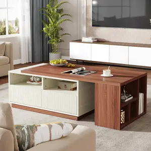 Tribesigns Adjustable Coffee Table for Living Room with Storage, Drawers & Shelves, White & Walnut