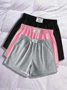 Women's Elastic Waist Sporty Loose-Fit Shorts, Solid Sports Shorts, Summer Casual Fashion Pants, Comfortable Daily Wear for All Seasons