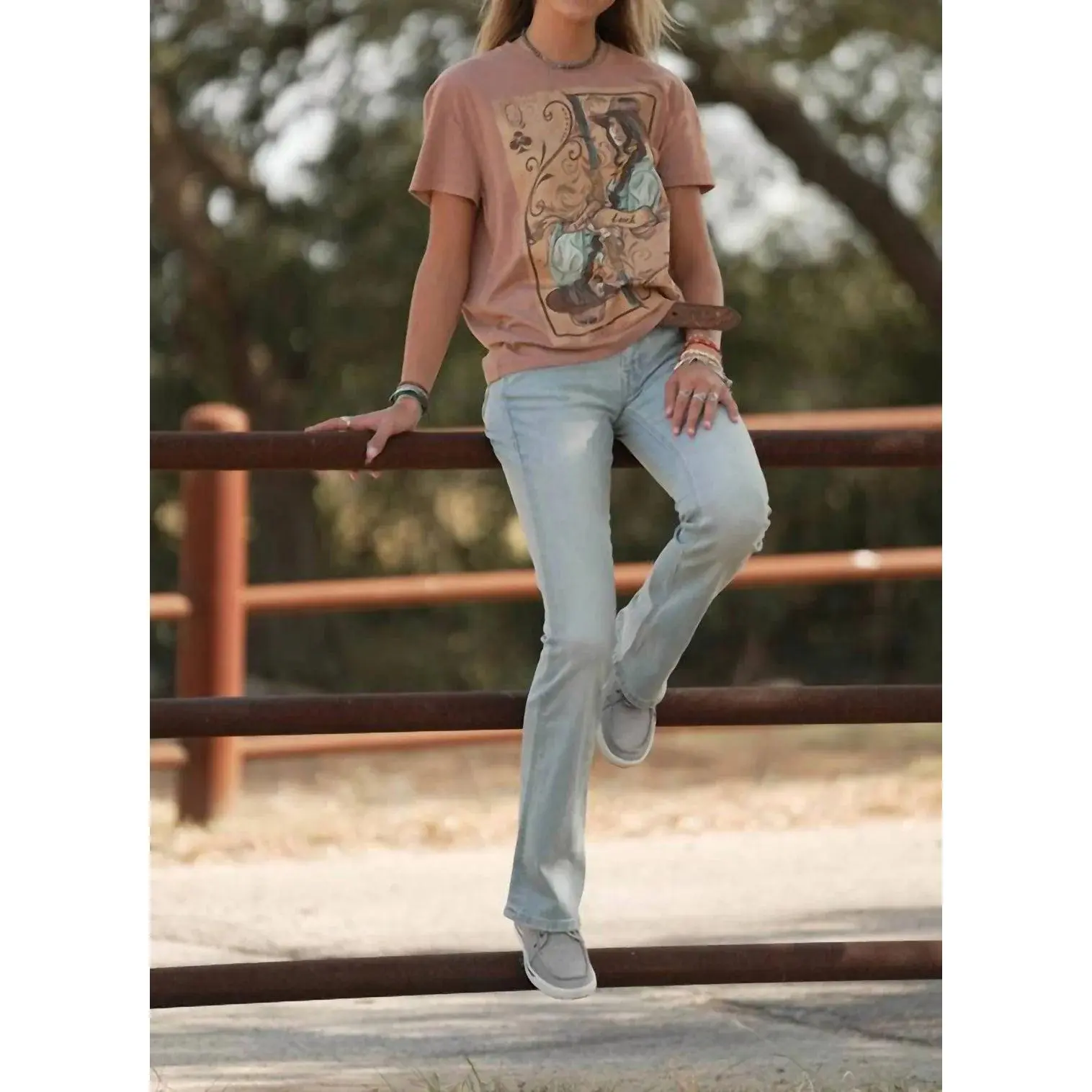 Hooey Women's "Lady Luck" Light Brown Heather Crew Neck Tee HT1720LTBR