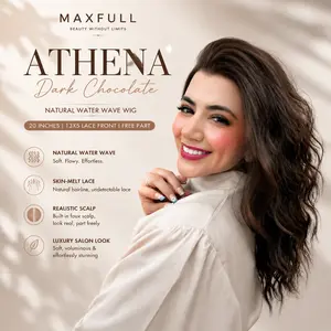 Athena - MaxFull Dark Chocolate Wig | Natural Water Wave, 20 inches, 13x5 Skin-Melt Transparent Lace Front, Free Part, Realistic Built-In Faux Scalp, Fluffy Soft Luxury Salon Look Wig