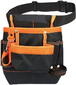 Tool Pouch - Tool Belt Bag/Utility Pouch for Electrician Carpenter Construction Technician Gardening, Tool Pouch with Belt Clip for Hardware Tools, 8 Pockets, Adjustable Belt Work Apron, Orange