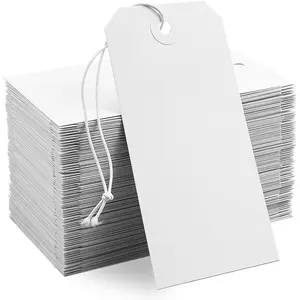 100 Pack White Shipping Tags with Elastic String Blank Labeling Tags with Strings Attached, 4 3/4" x 2 3/8"