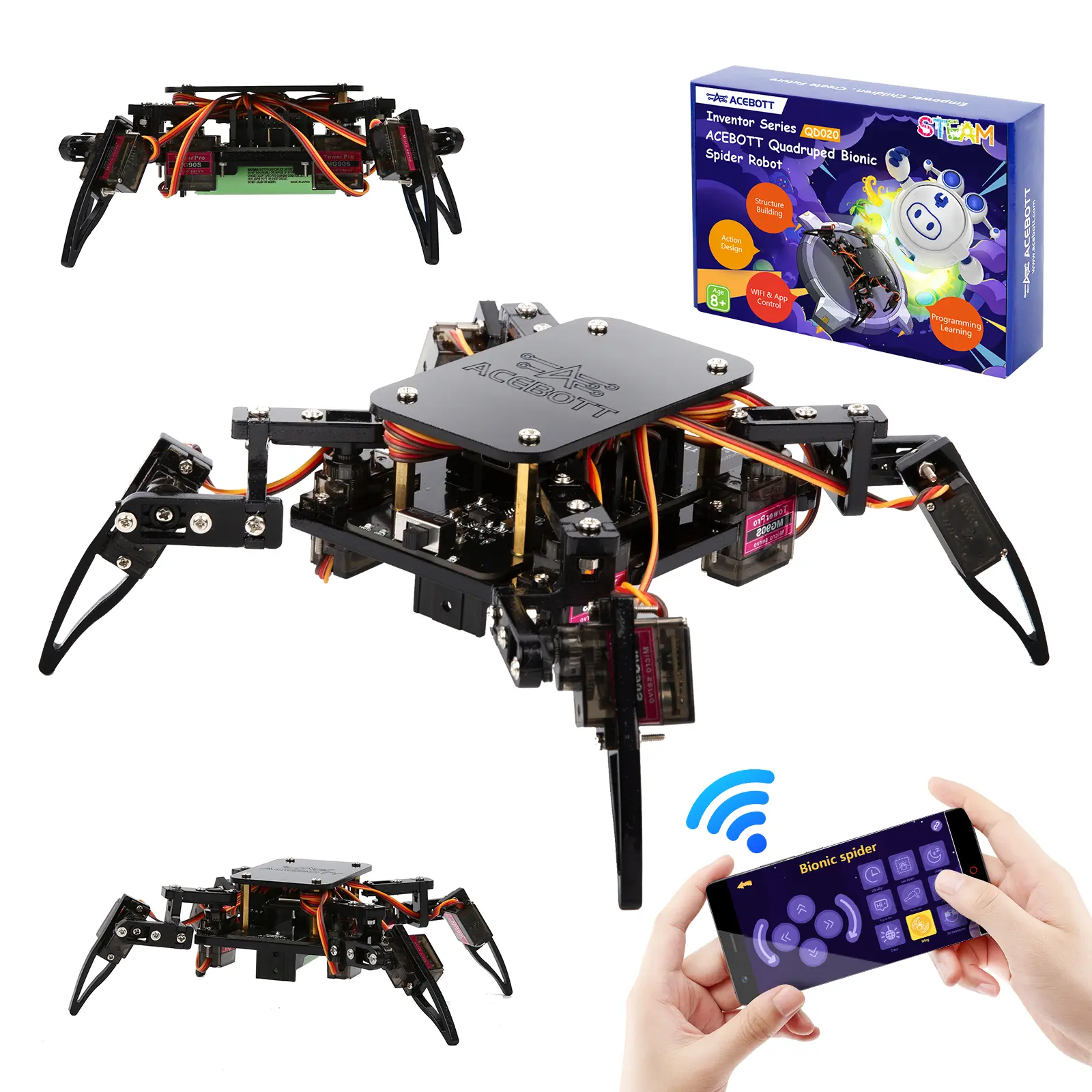 ACEBOTT STEM Robotics Science Kits for Adults, ESP8266 Spider Robot Building Kit, App Remote Control, Walking Crawling Fun Educational Toy for 12 + Year Old Boys, Girls, Teens, Adults Unique Gifts