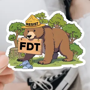 Resist Bear FDT Anti Trump Sticker, Subtle FDT Sticker, Anti-Elon, Anti-MAGA, Democrat Liberal, Pro-Democracy Feminist