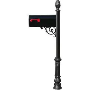 212 MAIN E1 Economy Outdoor Mailbox System - Black, Weatherproof, with Aluminum Post, Ornate Base, Pineapple Finial