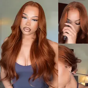 [New] Megalook 13x6 Three-Go Dark Copper Ginger Glueless Wig Loose Body Wave Hair With Drawstring Band 200% Density Put On Go Human Hair Wig