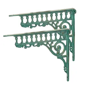 Sungmor 10.6 Inch Cast Iron Green Brackets for Shelves, 2PC Vintage Metal Decorative Angle Support Doorway Bracket, Heavy Duty Victorian Shelves Corbels, Wall Mounted Floating Shelf Bracket