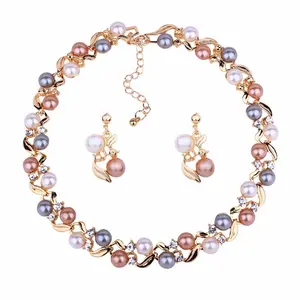 Fashion Creative Sweet Style Women's Colorful Pearl Necklace Earring Set Elegant Design Jewelry Set