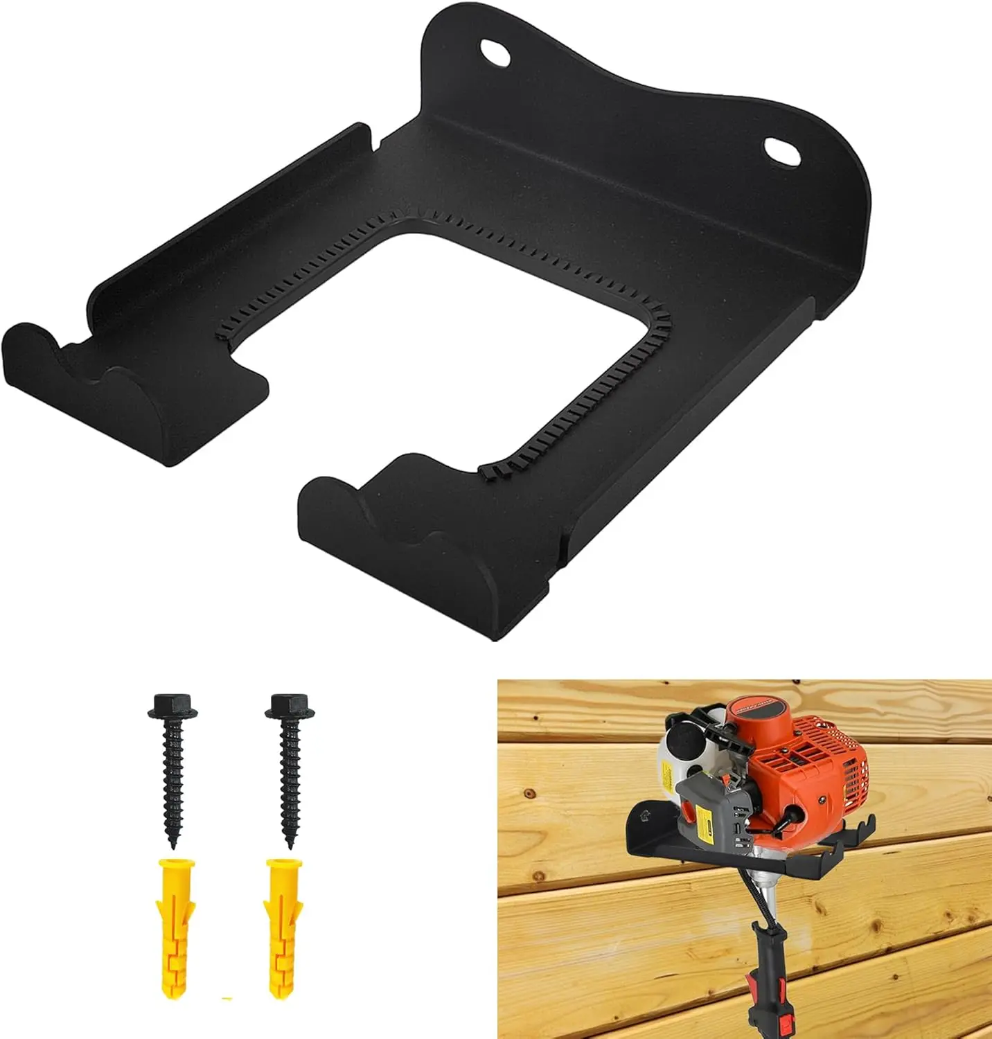 Garage Organizer Trimmer Rack, Heavy Duty Steel Weeder Eater Hanger, Wall Mounted Garden Tool Storage Rack, Black, 5.9 x 4.9 x 1.5 inches