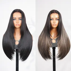 Teslal Hair Glueless Natural Black Straight Layered Wig Wear and Go 6X6 TPart Lace Front Synthetic Wig Pre Style Pre Plucked Pre Cut Vivid Self-growing Hairline Tiny Knots Premium Fiber #SummerVibes