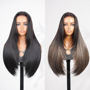 Teslal Hair Glueless Natural Black Straight Layered Wig Wear and Go 6X6 TPart Lace Front Synthetic Wig Pre Style Pre Plucked Pre Cut Vivid Self-growing Hairline Tiny Knots Premium Fiber #SummerVibes