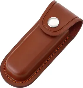 Outdoor Survival Supply Pocket Knife Sheath, 4" Folding Pocket EDC Knife Case, Portable Pouch Knife Leather Holster with Snap Closure and Belt Loop, Accessory for Outdoor Climbing, Camping, Cycling and Hiking, Brown