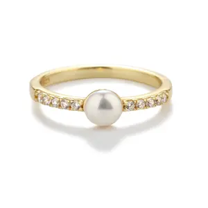 14K Gold-Plated Pearl Baby Ring with CZs for Kids