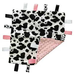 Cow Print Taggie Blanket with Pink Backing
