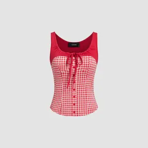 Cider [size 2-10] U-neckline Gingham Knotted Tank Top