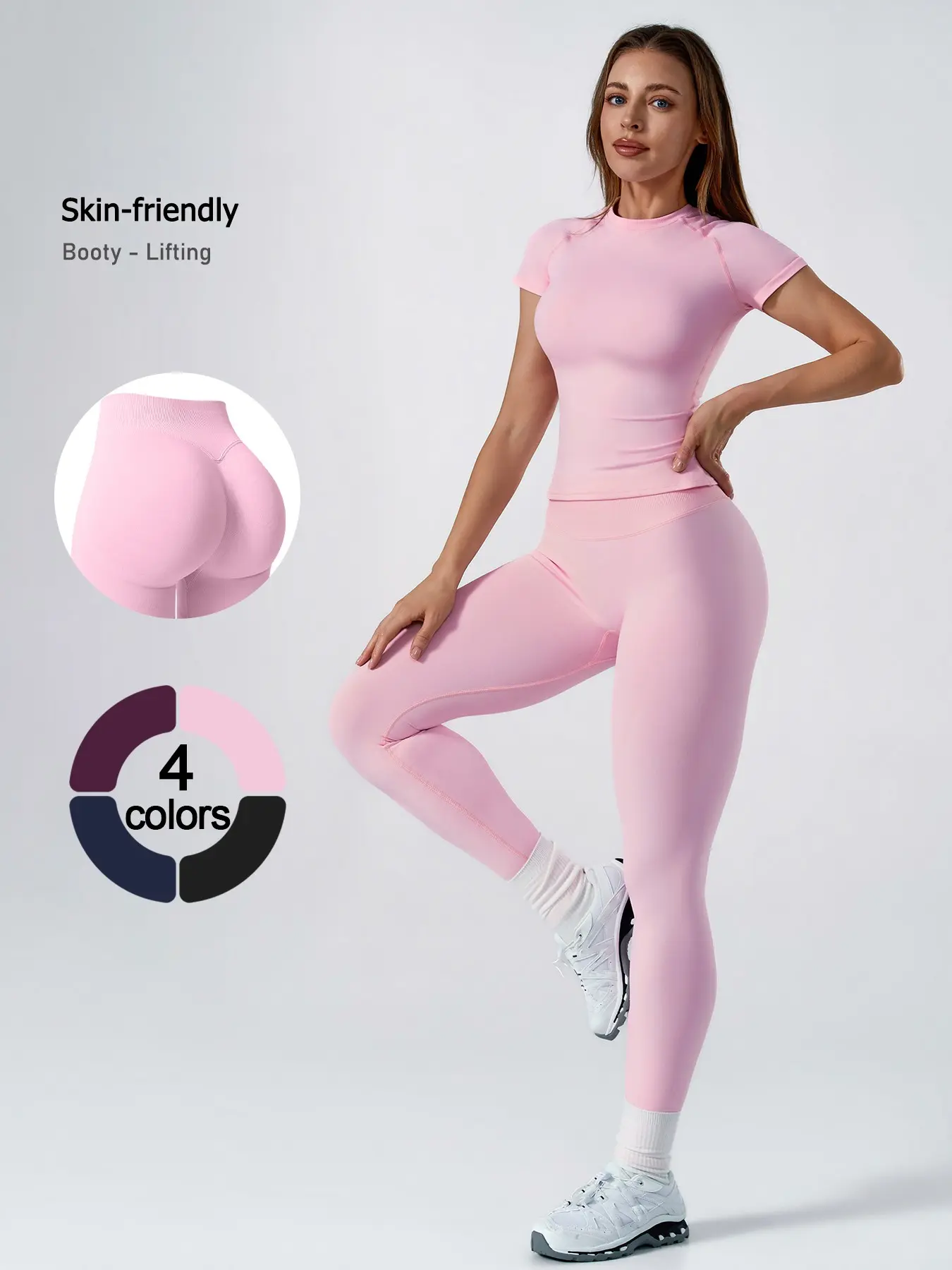 Women's Two-Piece Sports Set, High-Waisted Yoga Pants with Pockets, Short Sleeve Top, Breathable, Quick-Dry, Sporty High Stretch, Slim Fit, Professional Workout Gear, Activewear Clothes, Exercise Clothing Set