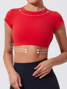 women's solid backless crop sports tee, casual short sleeve round neck t-shirt for daily wear, ladies sportswear for indoor outdoor wear, gym tops, activewear, athletic style activewear