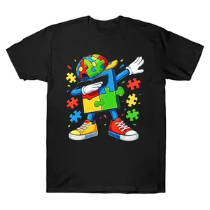 Vinyl Oversized Autism Acceptance Tee Dabbing Puzzle Piece Graphic T-Shirt Streetwear Holiday Wear y2k cotton fashion Streetwear Lover Gift Top Trending