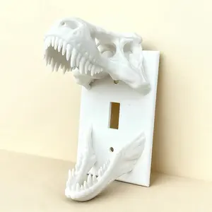 3D Dinosaur Skull Light Switch Cover with Sharp Teeth, Easy Install Decorative Panel for Kids Room, Horror Theme Bedroom Accent