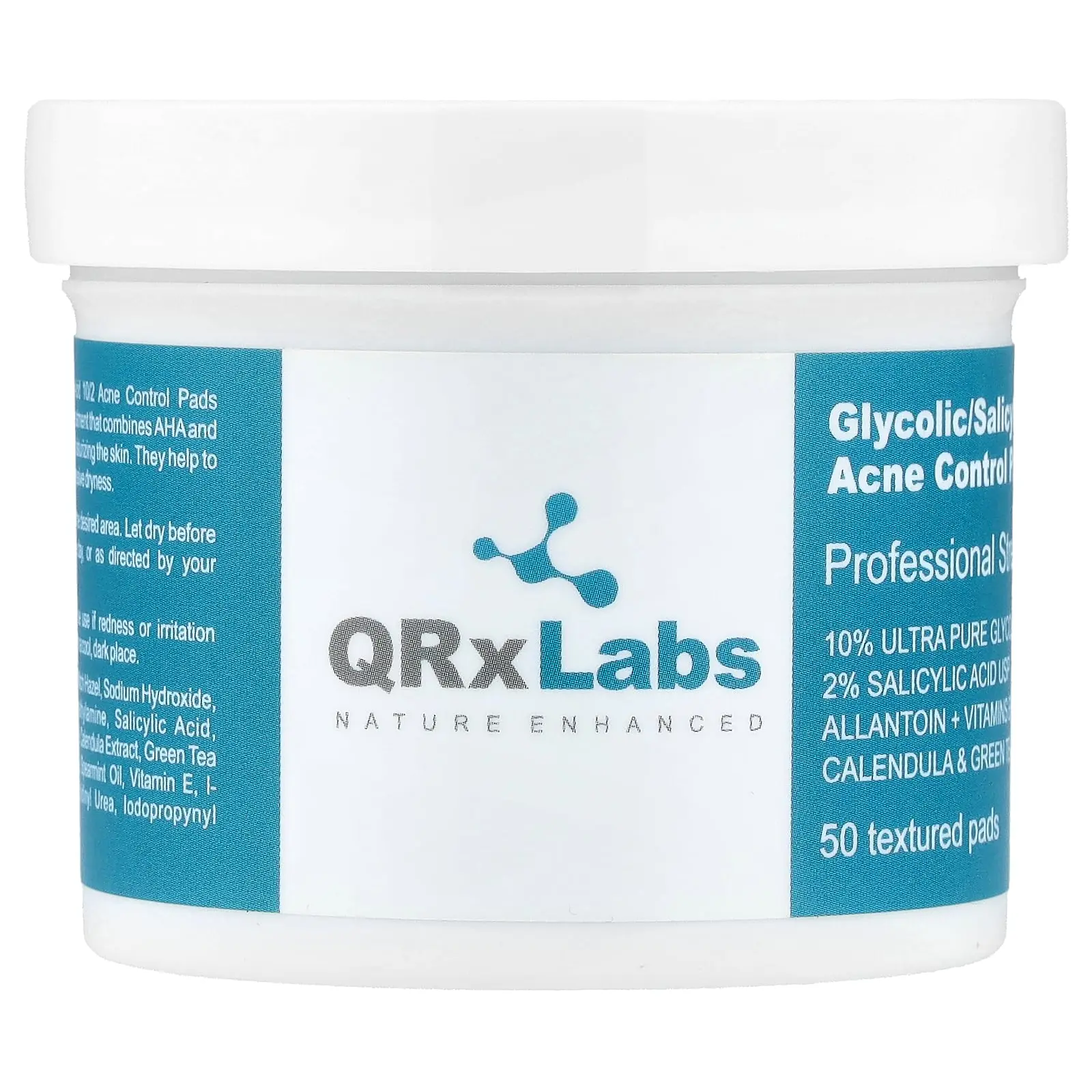 QRxLabs Glycolic/Salicylic Acid 10/2 Acne Control Pads, 50 Textured Pads