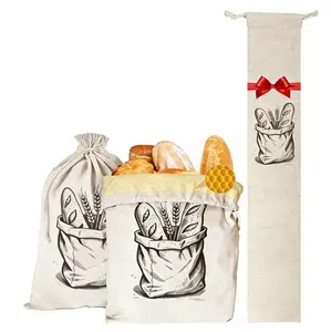 Reusable Bread Bags for Homemade Bread Natural BeesWax Linen Cotton Large Capacity Portable Bread Keeper for Sourdough Food Storage with Free Baguette Bag 13"x17" & 26" Linen Baguette Bag bread storage Proofing and Baking Kit kids  baking  kit Comple royo