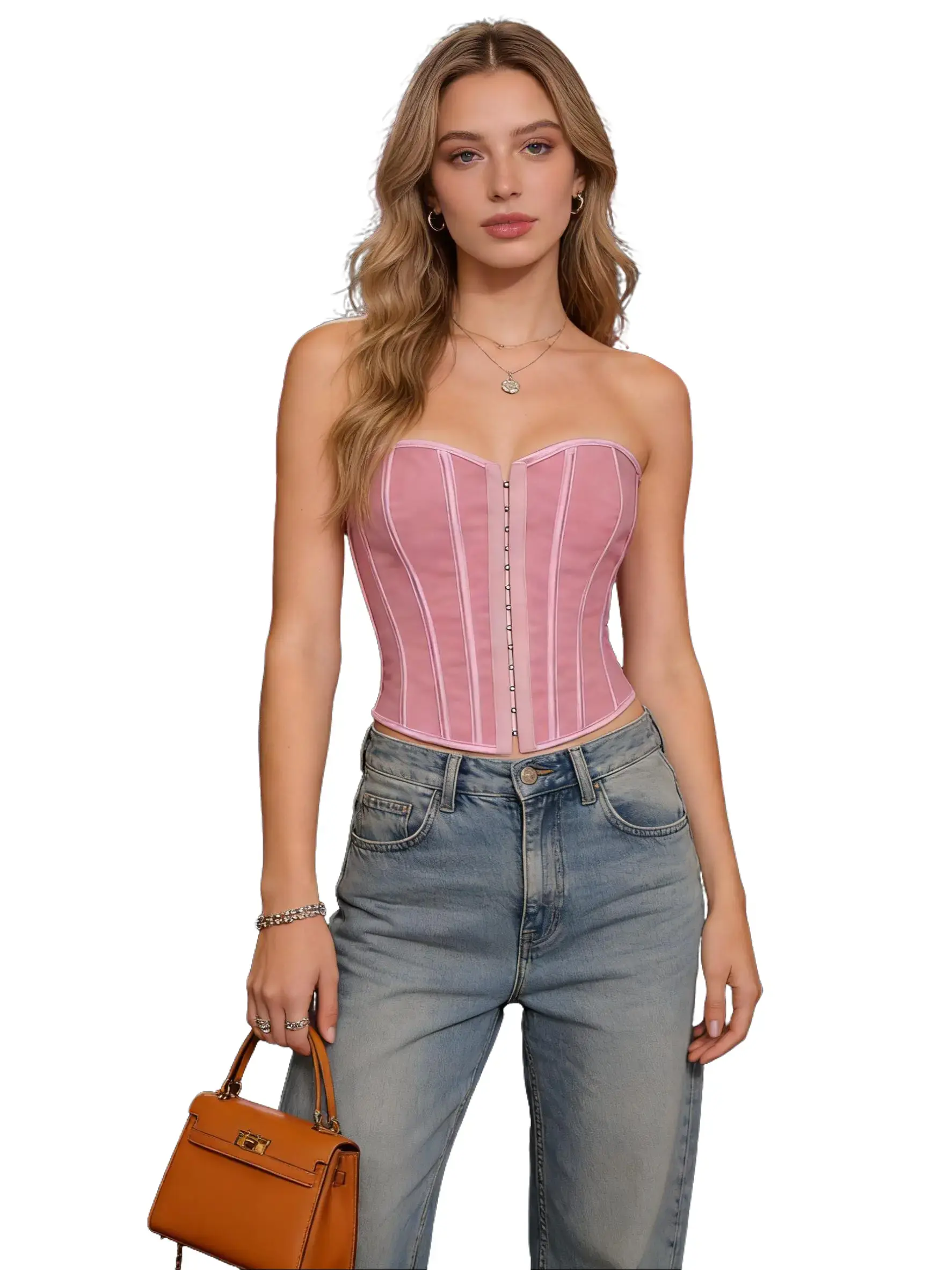 Women's Strapless Corset Waist Trainer - Front Hook Closure, Back Lace-Up, Tummy Control Hourglass Bustier Shapewear Top for Party, Club