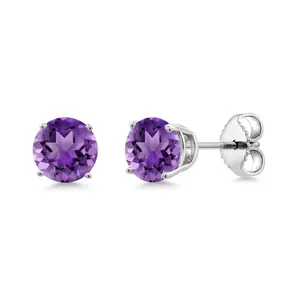 Gem Stone King 925 Sterling Silver 5MM Round Gemstone Birthstone 4-Prong Basket Setting Stud Earrings For Women Men