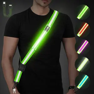 Reflective Belt Sash-5 Lights Colors & 3 Light Modes High Visibility Night Safety Belt, Rechargeable Light Up Running Gear Adjustable Vest Straps For Runners,Walkers,Men,Women