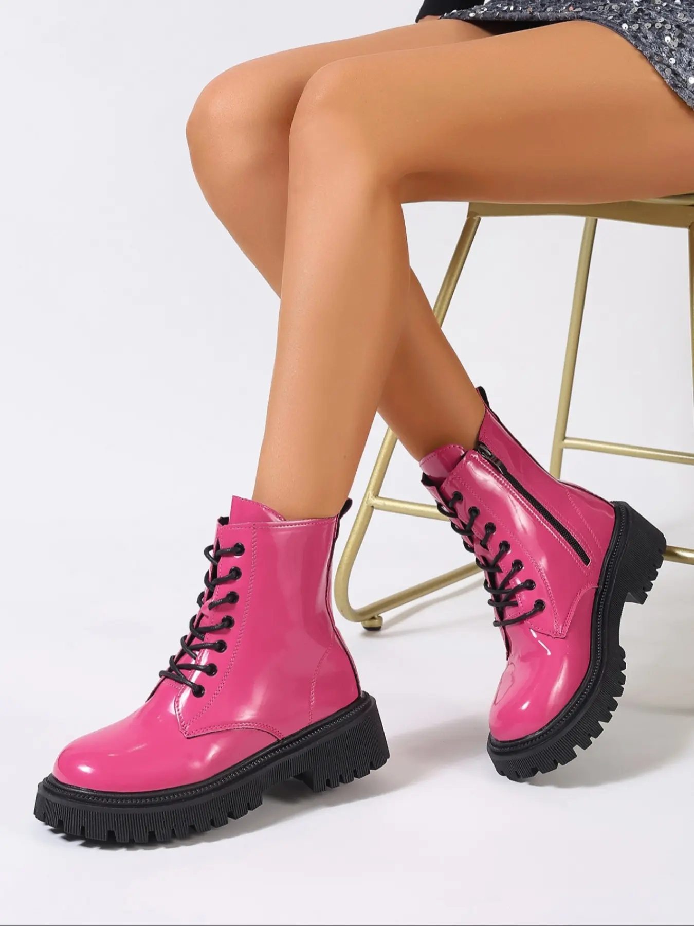 Women's Gladiator Combat Boots, Multi-Color Design with Laces, Stylish College Style Letter Decorations, Trendy Daily Wear Shoes