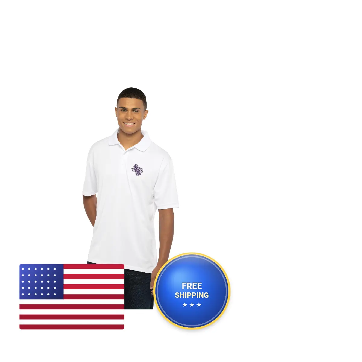 Vantage Apparel Mens Collegiate Premium Moisture Wicking White Icon Polo