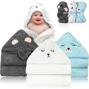 3 Pack Baby Towels Hooded - Ultra Soft Baby Bath Towels, Newborn Baby Essentials, Premium Absorbentand Hypoallergenic Towels  Toddler Baby Boy and Girl (White, Blue, Gray)