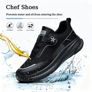 Men's Anti Slip Work Shoes - Breathable Chef Shoes with Anti Slip Rubber Sole, Oil Proof, Mesh Upper, Waterproof & Breathable, Comfortable Insole, Rotating Buckle Shoelaces, Suitable for Indoor & Outdoor Use, Classic Black Footwear