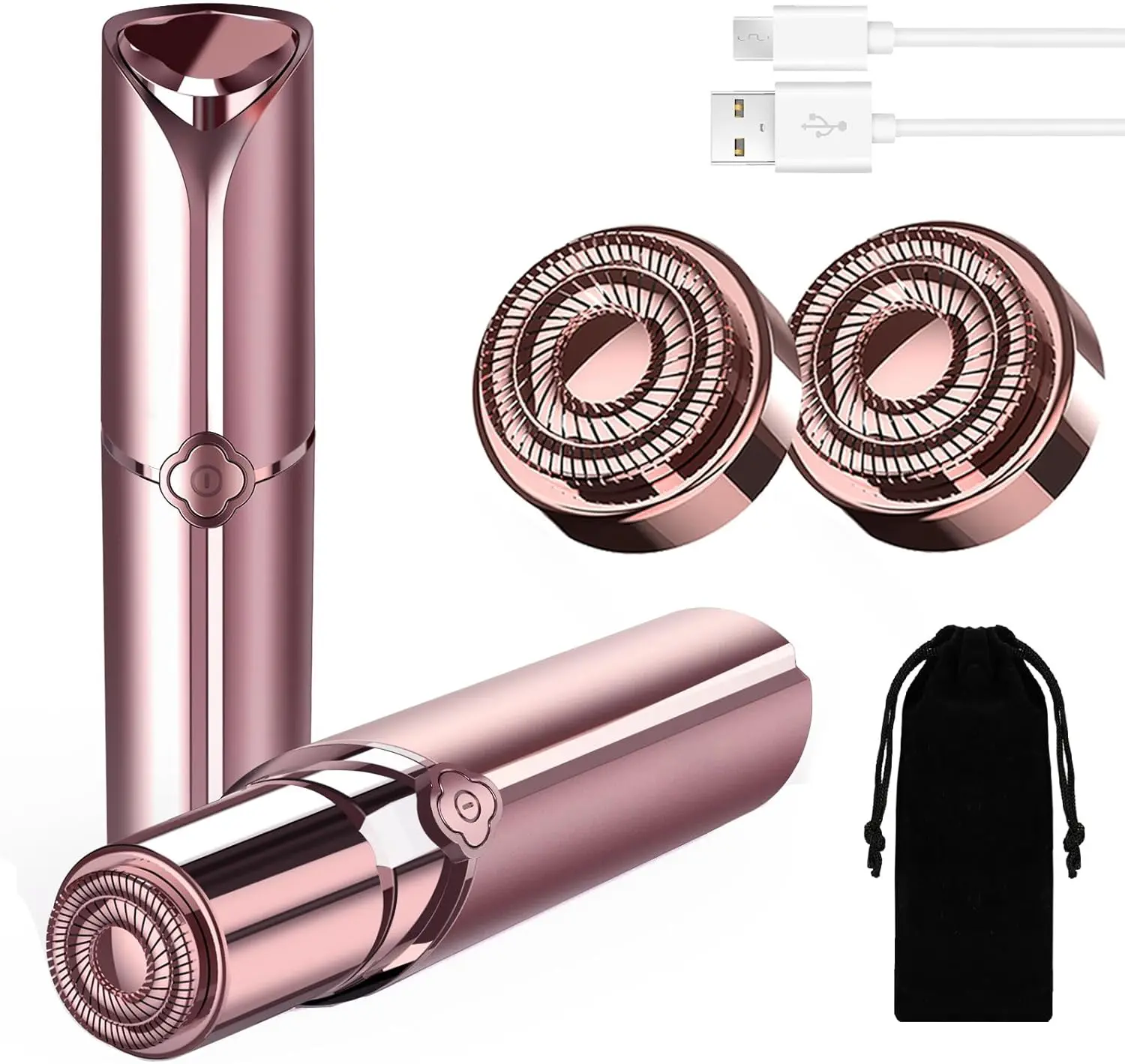 Women's Smooth USB-Rechargeable Electric Facial Shaver - Lightweight Painless Precision Hair Remover for Face, Lip, Chin, 2 Replacement Heads, Double Rings Design, Painless Precision Shaver