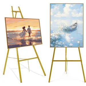 43.5" Gold Easel Stand for Sign, Heavy Duty Easel 4-Tier Adjustable Metal Floor Display Easel for Wedding Signs, Welcome Signs, Posters, Mirrors, Pictures,