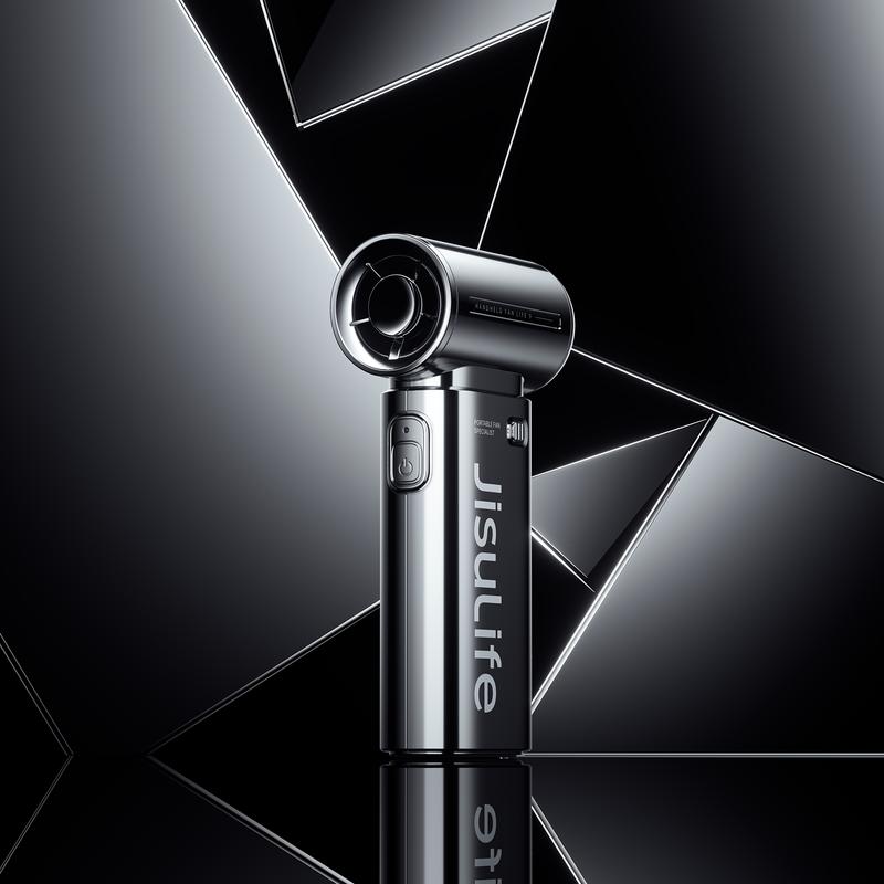 JISULIFE Life9 Chrome Portable Handheld Fan Turbo High Speed Cooling 18H 5000mAh Rechargeable Fashion Mini Fan Stylish Music Festival & Concert Accessory Valentines Day Gifts for Men Women