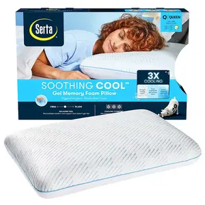Serta Soothing Cool Gel Memory Foam Pillow - Queen Size, 3x Cooling, HeiQ Smart Temp, Hypoallergenic, 5-Year Warranty