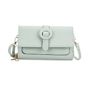 Shop LC Mint Green Solid Faux Leather Crossbody Wallet with Shoulder Strap