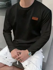 Men's Fashion Casual Sweatshirt - Soft Polyester Fiber, Round Neck, Long Sleeve, Gradual Layer with Serrated Pattern Patch |   Machine Washable, Ideal for Spring and Autumn