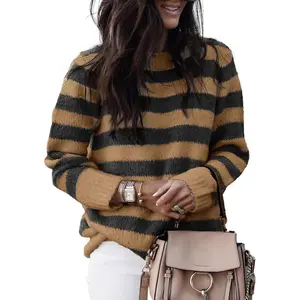 Women's Sweater 2025 Round Neck Striped Cute Colorblock Autumn and Winter Knitted Pullover