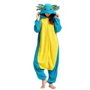 Animal Kigurumi Pyjamas Halloween Onesie Adult Kids Cartoon Blue Axolotl Pajama Cosplay Party Women Men Homewear