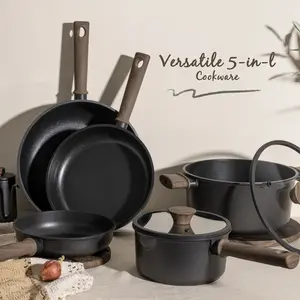 【Mom's gift】Astercook 18-Piece Nonstick Cookware Set with Elegant Wooden Handles – Induction & Oven Safe Pots & Pans Set, High Heat Resistant, Perfect Mother’s Day Gift for Mom
