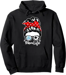 Mom Life Messy Bun Hair Soccer Volleyball Player Mom Pullover Hoodie - 39B09GK7ZL67