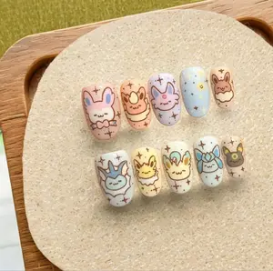 Pokémon Eeveelutions Handmade Press-On Nails, Purely Hand-Painted Art, Customizable False Nails for Beauty & Personal Care