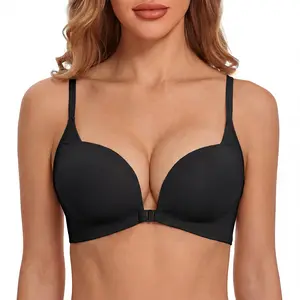 LUCKMEEY Womens Daily Front Closure Push Up Bra Deep V Padded Add Cup Wireless  Supportive Seamless Comfortable Tube Jelly Bra A B C Cup#SummerVibe