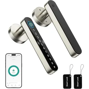 5 in 1 Keyless Entry Door Lock for Bedroom, Fingerprint Door Handle with Code,Thumbprint  Doorknobs Lock Keypad for Interior Room,Apartment,Office,Storage Room,Motel(,Black)