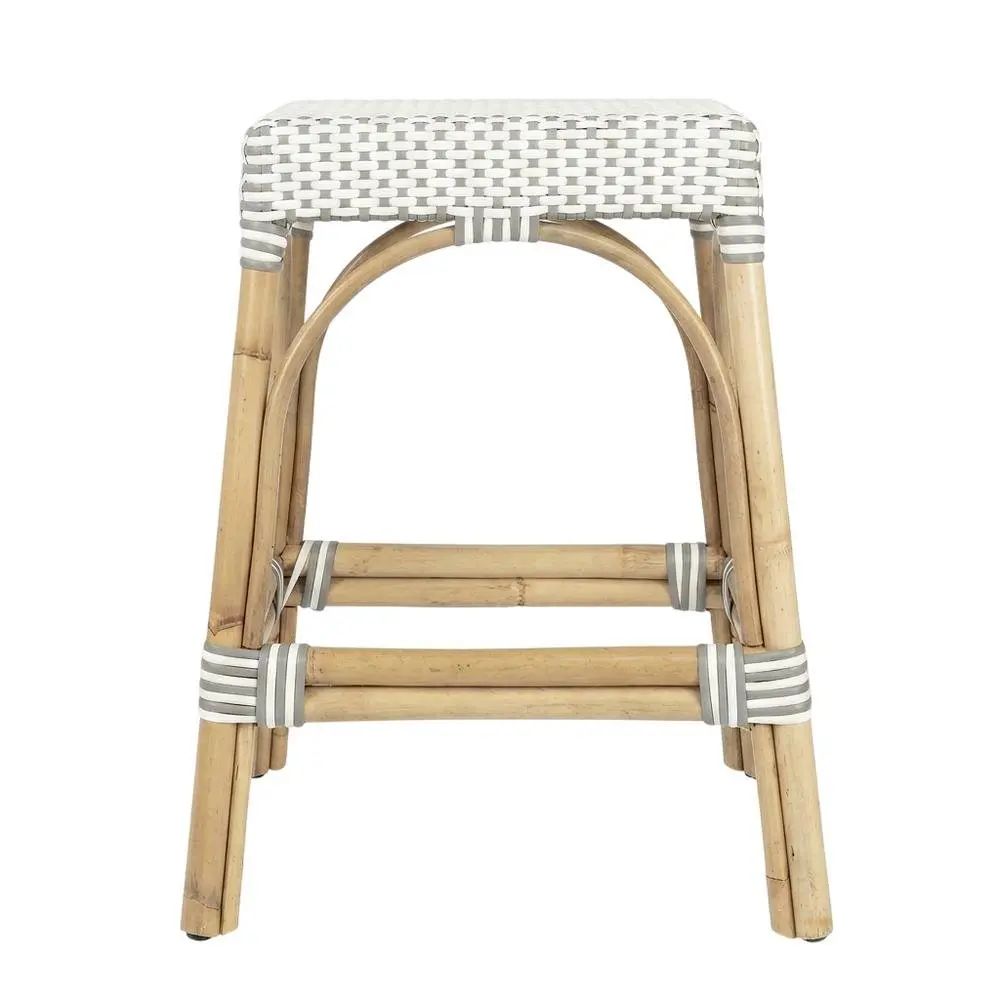 Rattan Counter Stool with Footrest, Coastal Bar Stool for Kitchen Dining Room