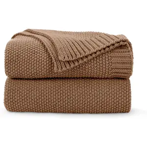 Caramel Brown Throw Blanket for Couch, Soft Cozy  Knit Throw Blanket for Bed Sofa Living Room, Lightweight Warm Farmhouse Christmas Knitted Throw Blanket, 50"x60", Light Brown