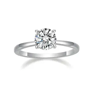 1-2ct Round VVS Synthetic Moissanite S925 Solitaire Four-Prong Ring Band Engagement Wedding Ring Daily Costume Jewelry Accessories Anniversary Valentine's Day Gifts for Her Women Girls