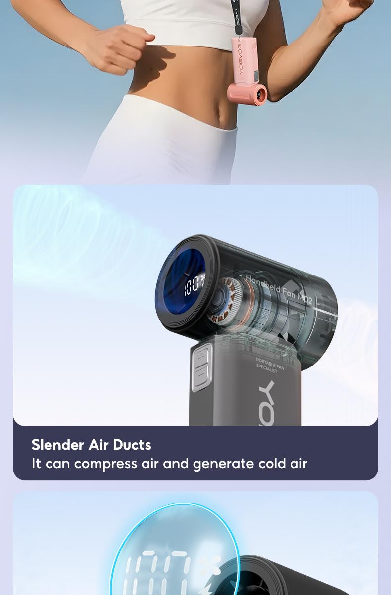 Yodevoe Handheld Fan, Turbo Powerful Airflow, Stylish Mini Pocket Fan, 100 Wind Speed ​​Settings, Up to 15 Hours of Battery Life, Rechargeable Portable Fan, Suitable for Travel and Office Use, Includes Lanyard and USB Type-C Charging Port
