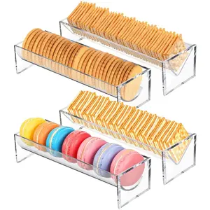 4 Pieces Clear Cracker Tray for Serving Rectangular Cracker Holder Acrylic Serving Tray Food Display Stands for Party